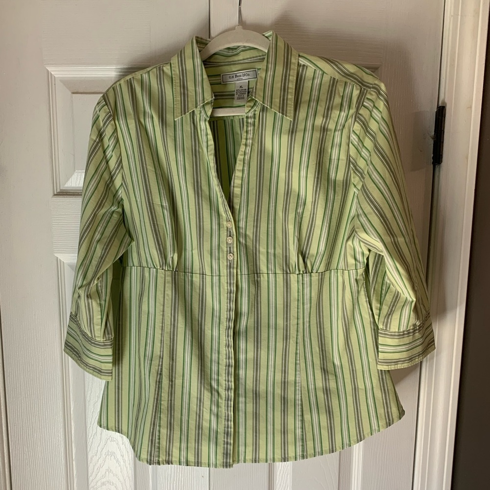 EUC GH Bass & Co. green striped button up Size XL